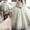 Hot Sale Dubai Crystal Flowers Ball Gown Wedding Dresses 2021 New Long Sleeve Muslim Lace Appliques Wedding Gowns Bridal Dress - Image 3