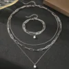 Stainless Steel Jewelry Set Elegant Delicate Pearl Pendant Jewelry Set Luxury Multi-Layer Chain Jewelry Set For Women Jewelry - Image 4