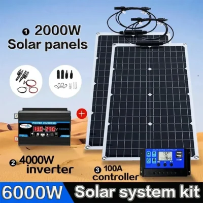 10V 220V 2000W Flexible Solar Panel System 12V Battery Charger Controller 4000W Inverter Kit Complete For Home Outdoor Capming