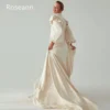 Customized Muslim Retro High Collar A-line Wedding Dresses Ruffle Satin Draped Pleat Ribbon Full Bride Dresses robe de mariée - Image 3