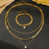 Stainless Steel Jewelry Set Elegant Delicate Pearl Pendant Jewelry Set Luxury Multi-Layer Chain Jewelry Set For Women Jewelry - Image 3
