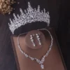 Luxury Silver Color Crystal Water Drop Bridal Jewelry Sets Rhinestone Tiaras Crown Necklace Earrings Wedding Dubai Jewelry Set - Image 26