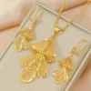 Luxury 24K 9999 Pure Gold real gold Women's Leaves Flower Necklace Earrings suit - Image 2