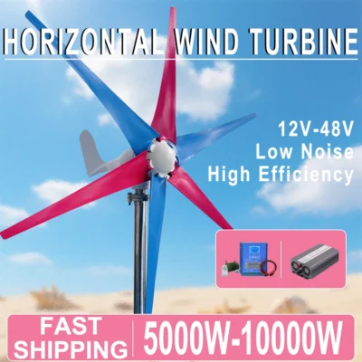 Low Noise Fast Delivery 5 Blades 8000W Horizontal Wind Turbine Generator Windmill 12V 24V 48V Complete Set For Home Garden Boat