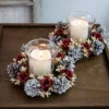 Christmas Candlestick Wreath Artificial Flowers Candle Ring Xmas New Year Table Decoration Candle Holder Garland - Image 2