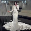 LORIE High Collar Shiny Wedding Dresses Pleated Lace Beach Bridal Gown Detachable Train Ruffle Shoulder Customized Bride Dress - Image 7