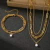 Stainless Steel Jewelry Set Elegant Delicate Pearl Pendant Jewelry Set Luxury Multi-Layer Chain Jewelry Set For Women Jewelry - Image 12