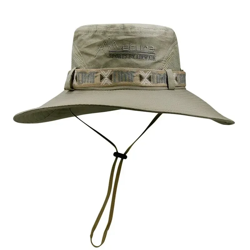 Summer Men Bucket Hat Outdoor UV Protection Wide Brim Panama Safari Hunting Hiking Hat Mesh Fisherman Hat Beach Sunscreen Cap - Image 10