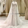 Muslim Wedding Party Gown Boho Cover Back Long Wedding Dresses For Women Lace Applique A-Line Tulle Sweep Train EBG980013 - Image 5