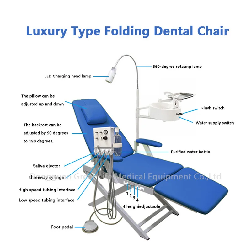 New Original Dental Folding Chair with Led Lamp and Portable Air Turbine Unit and Water Flushing Dental Portable Chair Set - Image 5