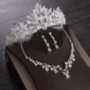 Luxury Silver Color Crystal Water Drop Bridal Jewelry Sets Rhinestone Tiaras Crown Necklace Earrings Wedding Dubai Jewelry Set - Image 6