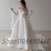 Customized White Lace Boat Neck A-line Wedding Dress With Button ILLUSION Full Sleeves Sweep Train Floor Length Bride Gown - Image 2