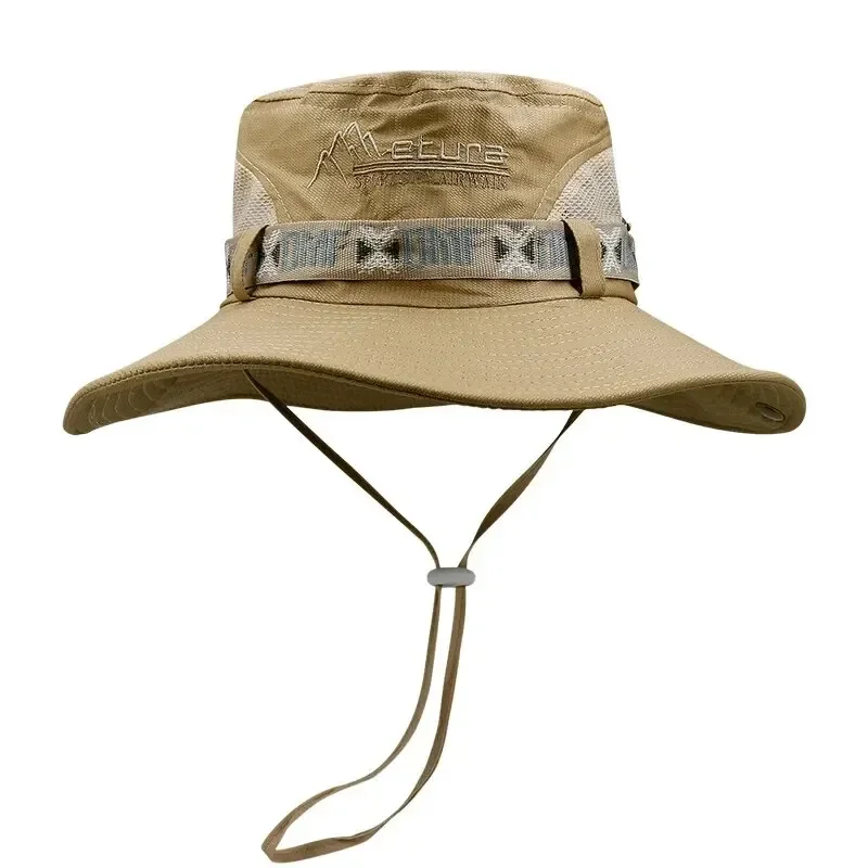 Summer Men Bucket Hat Outdoor UV Protection Wide Brim Panama Safari Hunting Hiking Hat Mesh Fisherman Hat Beach Sunscreen Cap - Image 7