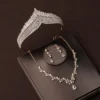 Luxury Silver Color Crystal Water Drop Bridal Jewelry Sets Rhinestone Tiaras Crown Necklace Earrings Wedding Dubai Jewelry Set - Image 23