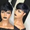 Dark Red Pixie Cut Wig 1B/99J Human Hair Short Bob Wig With Bang Brazilian None Lace Wigs For Women Full Machine Human Hair Wig - Image 8