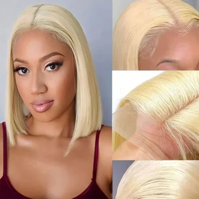 Blonde Bob Wig 613 Human Hair Wig Short 613 Bob Lace Font Wig for Women 613 Lace Frontal Wigs 13x4 Straight Bob Human Hair Wigs