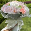1PC Artificial Flower Cascading Bridal Bouquet for Wedding Ceremony Anniversary, Pearl Trimmed Bow Bouquet, Artificial Flowers - Image 8