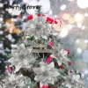 Blue Glitter Christmas Flower 2024 Xmas Tree Artifical Flower Ornaments Merry Christmas DIY Decoration Home Happy New Year Party - Image 5