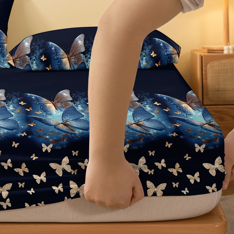 1 Simple modern butterfly printed matte Fitted Sheet, bedroom printed bed cover, bedding (excluding pillowcases) - Image 4