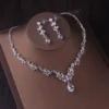 Luxury Silver Color Crystal Water Drop Bridal Jewelry Sets Rhinestone Tiaras Crown Necklace Earrings Wedding Dubai Jewelry Set - Image 3