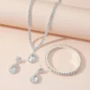 4 Pieces Luxurious Jewelry Set Exquisite Rhinestone Pendant Elegant Women's Crystal Silver Plated Necklace Earrings Bracelet Set - Image 5