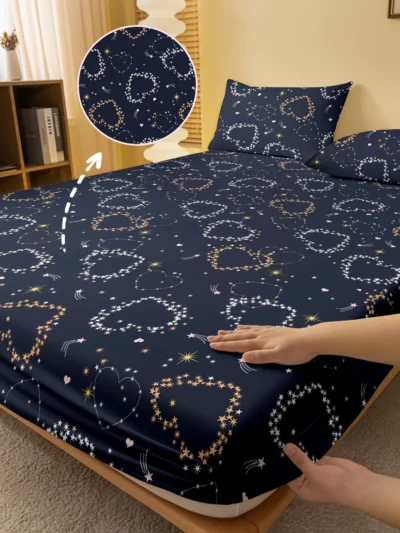 1 Simple modern Heart-Shaped Geometry printed matte Fitted Sheet, bedroom printed bed cover, bedding (excluding pillowcases)