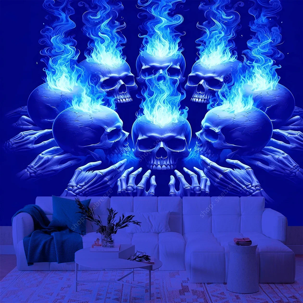 Psychedelic Skull UV Reactive Tapestry Hippie Skeleton Tapestry Wall Hanging Gothic Home Decor Room Decor Witchcraft Supplies - Image 24