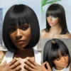 Short Straight Bob Lace Wig With Bangs Human Hair Vietnamese Raw Hair Realistic Lace Scalp Fringe Middle Part Bob Lace Wigs #1B - Image 6