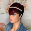 Dark Red Pixie Cut Wig 1B/99J Human Hair Short Bob Wig With Bang Brazilian None Lace Wigs For Women Full Machine Human Hair Wig - Image 3
