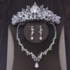 Luxury Silver Color Crystal Water Drop Bridal Jewelry Sets Rhinestone Tiaras Crown Necklace Earrings Wedding Dubai Jewelry Set - Image 12