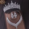 Luxury Silver Color Crystal Water Drop Bridal Jewelry Sets Rhinestone Tiaras Crown Necklace Earrings Wedding Dubai Jewelry Set - Image 30