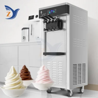 Ice Cream Making Machine 28 Liters Per Hour Stainless Steel Vertical Small Automatic Home and Commercial Double Storage Cylinder