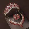 Luxury Silver Color Crystal Water Drop Bridal Jewelry Sets Rhinestone Tiaras Crown Necklace Earrings Wedding Dubai Jewelry Set - Image 27