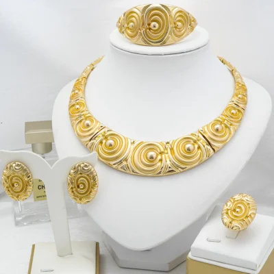 Dubai 18K Gold Plated Jewelry Set Woman Necklace Bracelet Ring Earrings Party Wedding Classic Daily Wear Party Gift