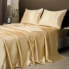 Washable Ice Silk Mattress Protector Dustproof Sheet Bedding Bed Linen Luxury Silky Champagne Flat Sheet (Without pillowcase) - Image 2