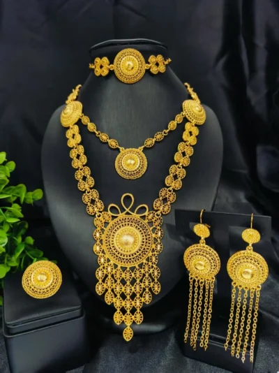 Jewelry Set For Women Luxury Design Necklace Earrings Bracelet And Ring 24K Gold Plated Dubai Nigeria Jewelry