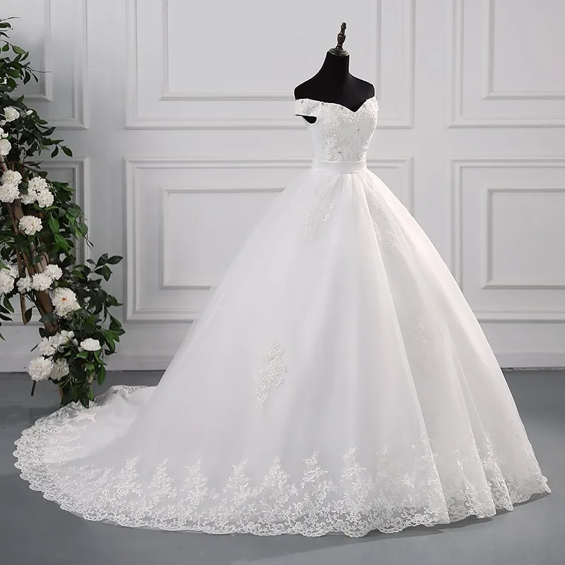 Ashley Gloria 2024 New Wedding Dresses Elegant Boat Neck Classic Lace Bridal Dress With Court Train Vestido De Noiva - Image 4