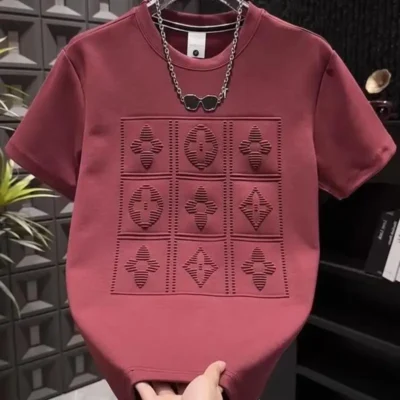 2025 summer new men's versatile heavy industry letter steel print short sleeve t-shirt fashion casual crew neck pullover top