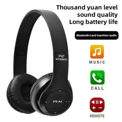 P47 stereo headphones with Bluetooth 5.0, foldable wireless headset for iPhone and Xiaomi's sports gaming series