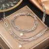 Stainless Steel Jewelry Set Elegant Delicate Pearl Pendant Jewelry Set Luxury Multi-Layer Chain Jewelry Set For Women Jewelry - Image 6