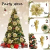 Blue Glitter Christmas Flower 2024 Xmas Tree Artifical Flower Ornaments Merry Christmas DIY Decoration Home Happy New Year Party - Image 4