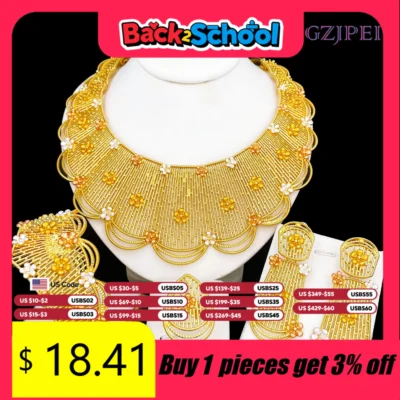 Jewelry Set For Women Tricolor Plating Luxury Design Necklace Earrings Bangle And Ring Full Set Jewelry Wedding Party Gift
