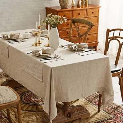 100% Pure Linen Tablecloth,for Kitchen Dining Room Party Holiday Tabletop Decoration, Solid Color Table Cover,Natural Fabric