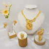 AU999 24K Gold Rhinestone Inset Set for Women - Necklace Bracelet Earrings Ring, Luxury Sparkle Design, Dinner Party Focus - Image 3