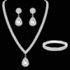 4 Pieces Luxurious Jewelry Set Exquisite Rhinestone Pendant Elegant Women's Crystal Silver Plated Necklace Earrings Bracelet Set - Image 7