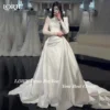 LORIE High Collar Shiny Wedding Dresses Pleated Lace Beach Bridal Gown Detachable Train Ruffle Shoulder Customized Bride Dress - Image 6