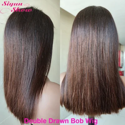 Raw Vietnamese Bone Straight Wigs Double Drawn Short Bob Human Hair Wig Pre Plucked HD Transparent Lace Frontal Wig Ombre Brown