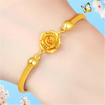 Real Gold 18 KT Color Rose Bracelet for Women Girlfriend Mother Engagement Birthday Mother's Day Valentine's Day Jewelry Gifts