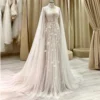 Muslim Wedding Party Gown Boho Cover Back Long Wedding Dresses For Women Lace Applique A-Line Tulle Sweep Train EBG980013 - Image 7