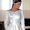 White A-Line Wedding Dresses Formal Long Sleeves Evening Dress Boho Beach Button Satin Wedding Prom Gowns Customized - Image 2